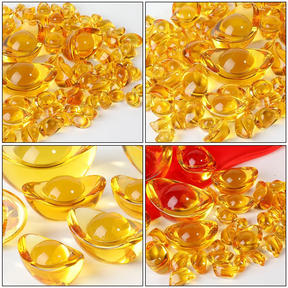 

4pcs Gold Crystal Desktop Decor For Home Holiday Party Gift Desktop Ingot Decor Festival Supply Ornament Craft