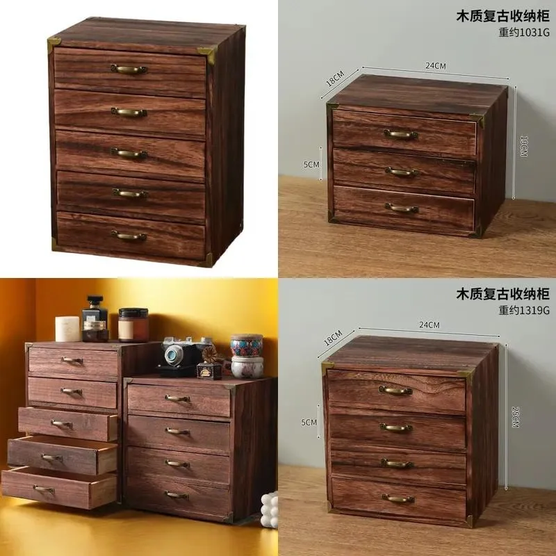 Modern Solid Wood Rectangular Storage Box Tabletop Display Stand with Cabinet Drawers for Jewelry and Cosmetics