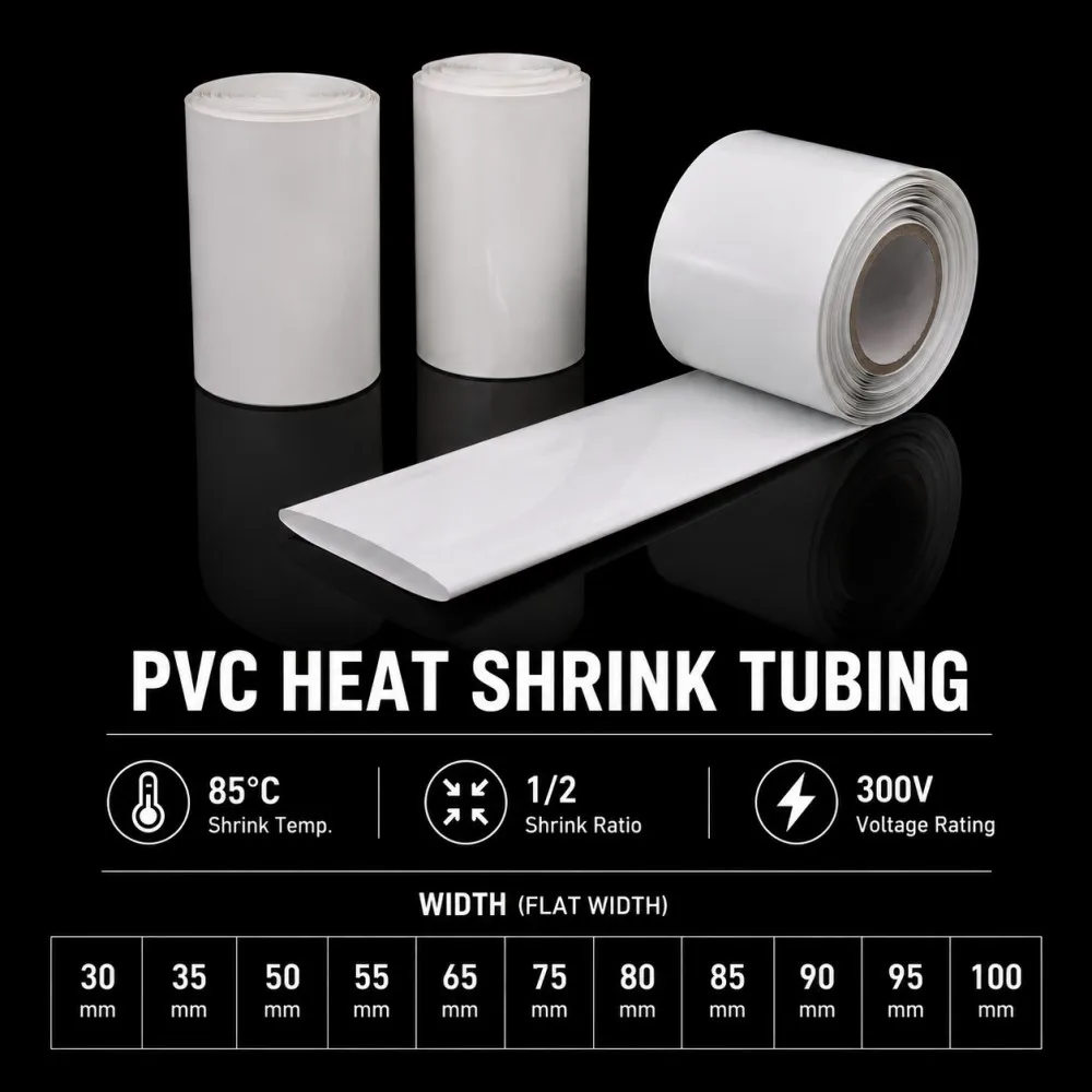 White 18650 Lithium Battery PVC Heat Shrink Wrap Film 30-100mm Width Insulation Flame Packaging Protection Lithium Battery Film