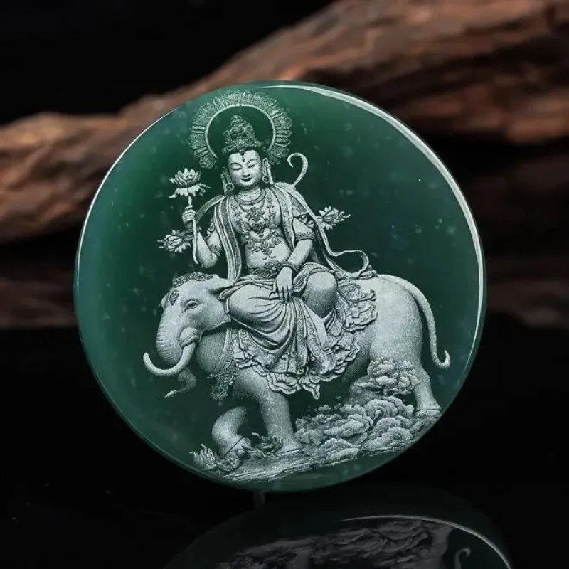 Pure Natural Jade Ice Pendant Puxian Blue Water Bodhisattva Shadow Carving Guanyin Pendant Men and Women's Patron Saint Charms