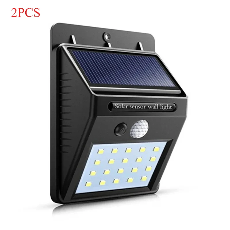 

20 LED Solar Light Outdoor 2PCS Solar Wall Lamp Human Body Sensor Waterproof Garden Decor Street Lights Sunlight Powered
