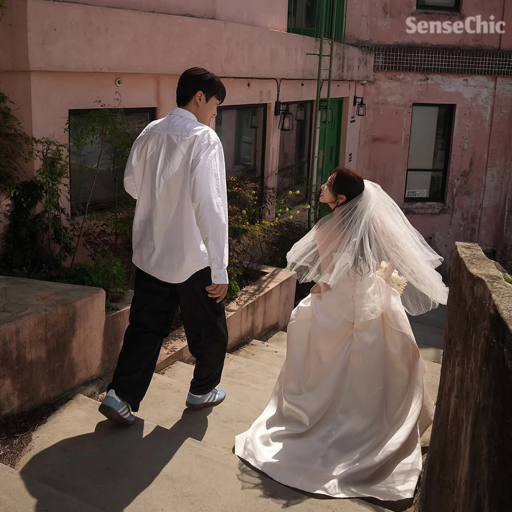 Vestidos de boda de hadas de tul, sesión de fotos Formal de Corea, corte en A, vestidos de novia simples para mujer para novia personalizados