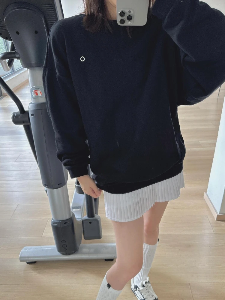 

Black Loose Sports Pullovers 2026 Autumn Casual O-Neck Women's Sweatshirts Classic Letter Simple Long Sleeve Hoodies for Women