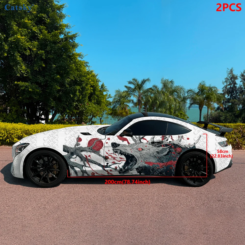 2pcs.Gloomy Deer-Wolf Antler Car Side Decals | Self-Adhesive PVC Waterproof & Scratch-Resistant Stickers, Fashionable Dec