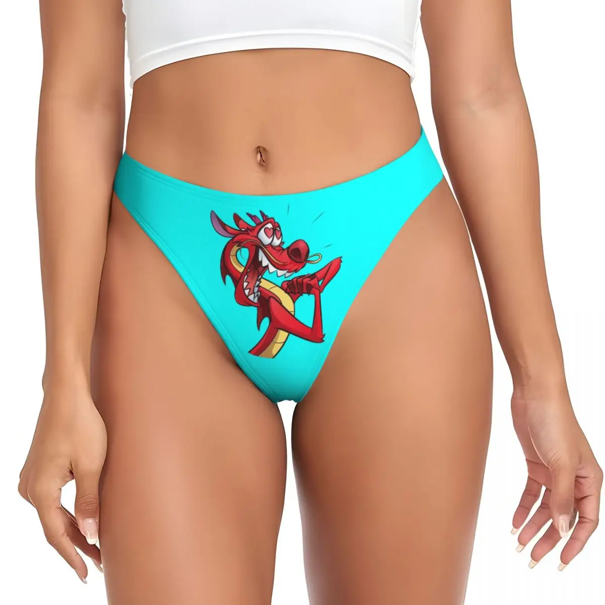 Custom Mushu Dragon Printed Cartoon G-string Thongs Womens Comfort Stretch Panties Underwear