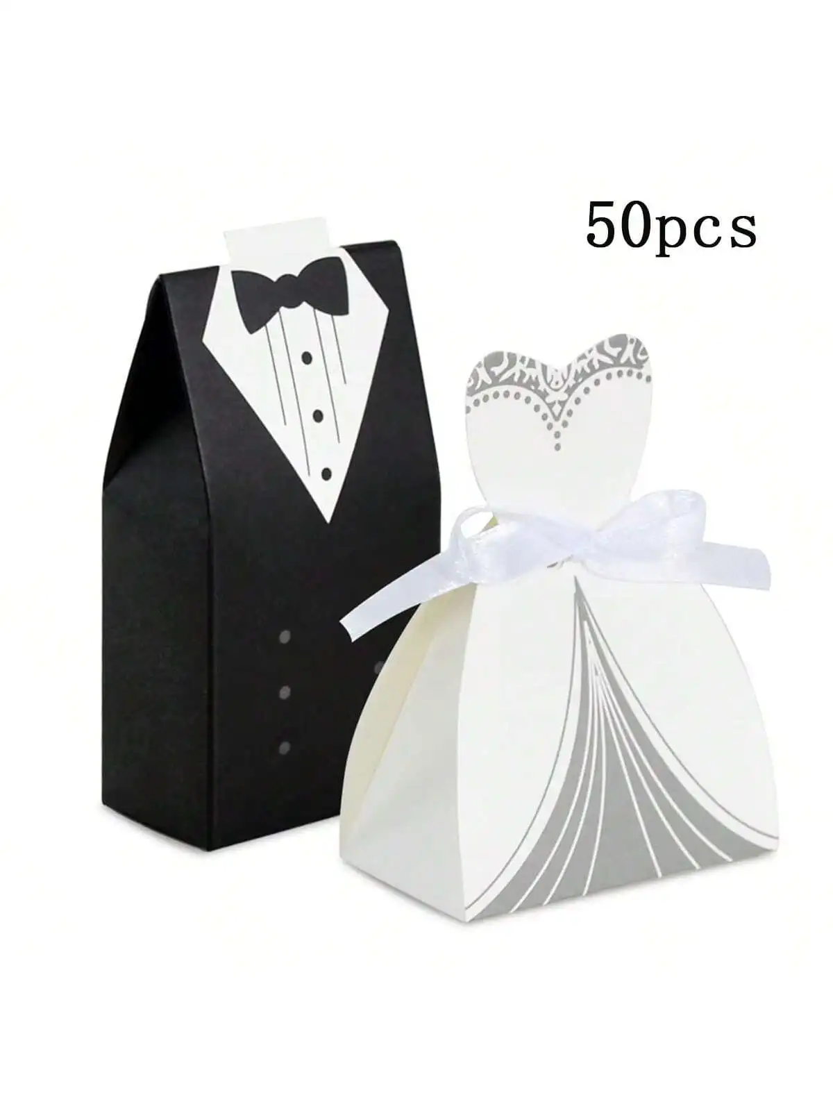 50pcs Wedding Favor Boxes Small Wedding Party Favor Boxes Bride and Groom Candy Boxes forDress and Tuxedo Favor Boxes