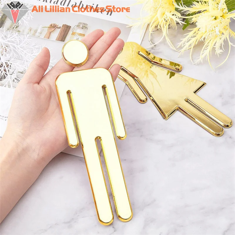 Acrylic 3D Toilet Sign Plate Elegant Wash Room Door Wall Label Sticker WC Bathroom Signage Board Art Home Bathroom Decor