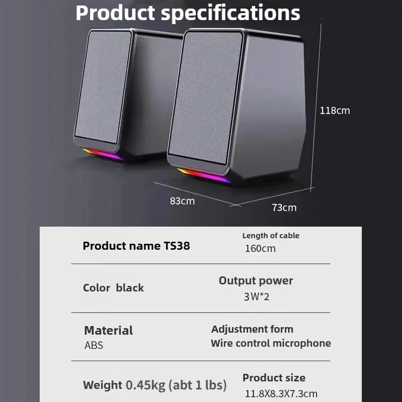 มินิมัลติมีเดียคอมพิวเตอร์สเตอริโอลำโพงไฟ LED TS38 กล่องเสียงสำหรับเล่นเกมแบบมีสายพร้อมซับวูฟเฟอร์สำหรับเดสก์ท็อปโน้ตบุ๊คทีวีโปรเจคเตอร์