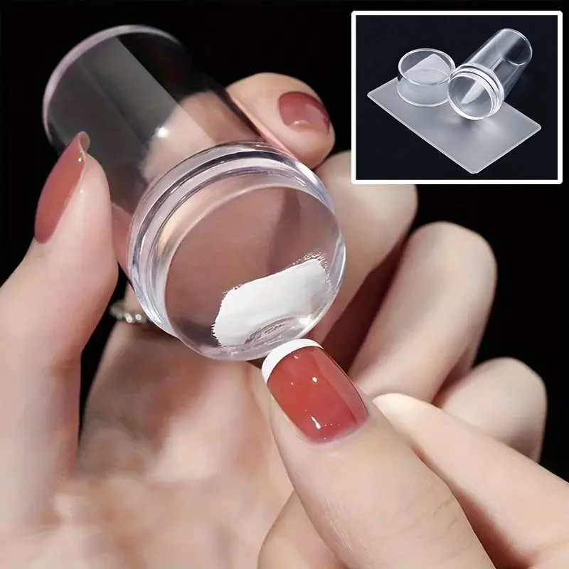 1 قطعة مسمار الختام الشفاف مع مكشطة هلام سيليكون ختم للأظافر الفرنسية مانيكير أطقم مسمار الفن ختم أداة مجموعة #2