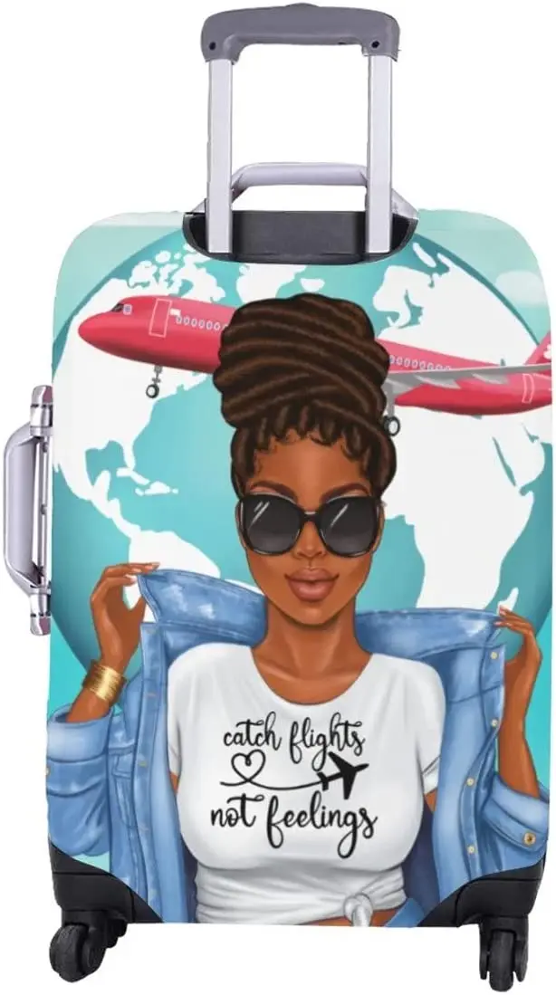 Catch Flights Not Feelings Black Girl African Luggage Cover black girl print luggage cover, afro black girl luggage cover