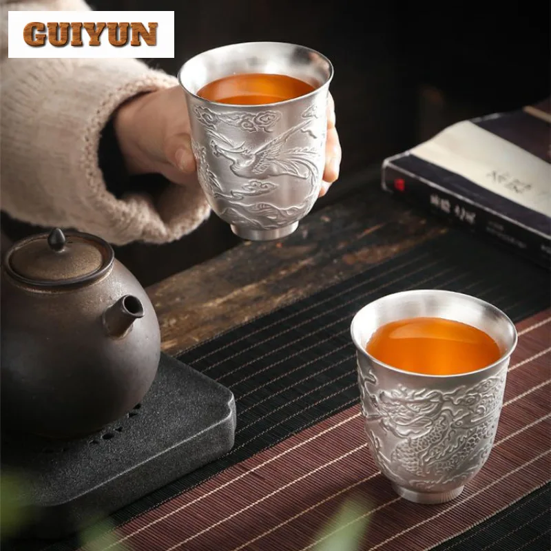 اليدوية الإغاثة مذهب الفضة السيراميك فنجان الشاي وعاء شاي فنجان شاي مجموعة الشاي تذوق العطر كوب Jianzhan ماستر الكؤوس الصينية Teaset #5