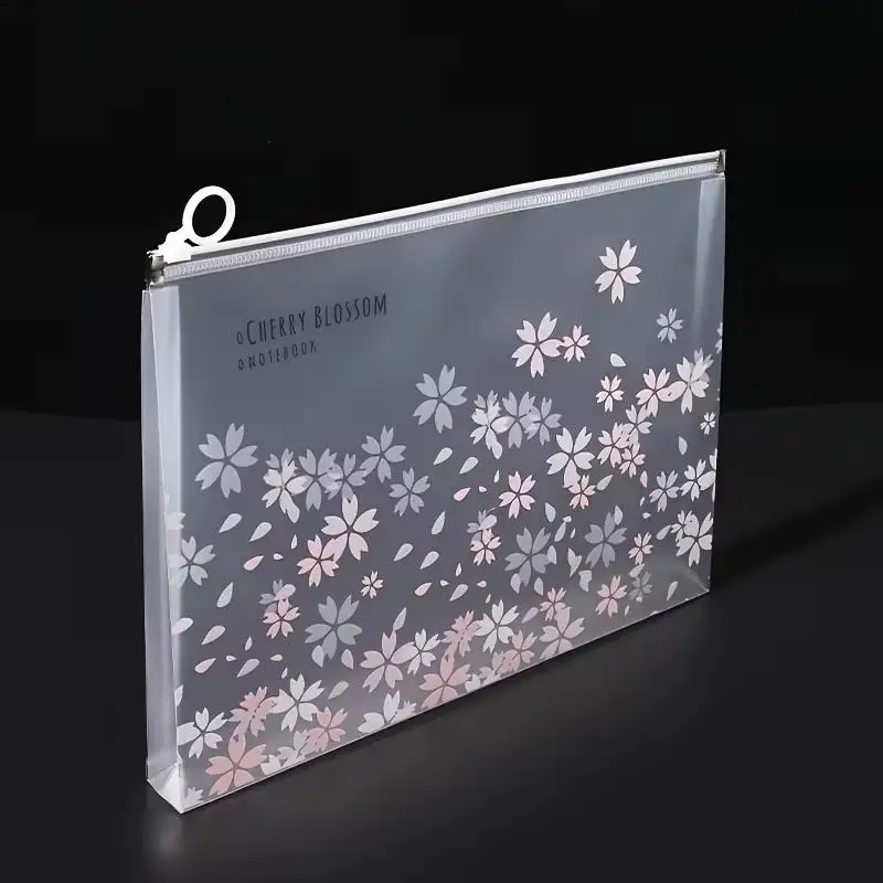 1/2pcs  Random A4 Zipper File Bag – Transparent Pink Cherry Blossom, for Letters, Office, Home, Travel