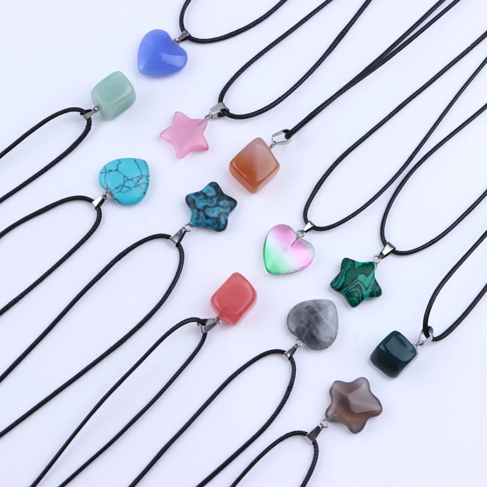 10 Teile/los Mode Böhmen Naturstein Stern Anhänger Halskette Für Frauen Männer Trend Hexagon Kristall Rosenquarz Opal Schmuck Geschenk