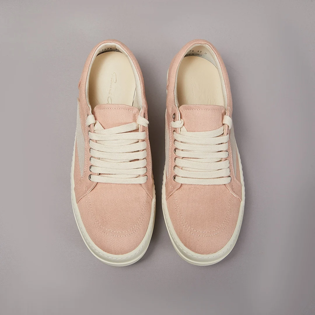 Ricks-zapatos informales Owens de diseñador de lujo para hombre y mujer, zapatillas planas de lona rosa sucia con encaje superior bajo, diseño Owens de alta calidad