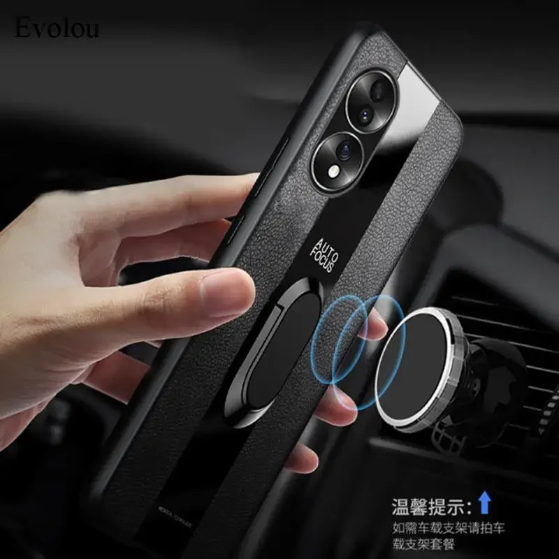 Plexiglass PU leather Case For Huawei Honor 70 lite 5G 60 50 SE 90 80 200 Smart Magnetic Metal Ring Holder shockproof Soft Cover