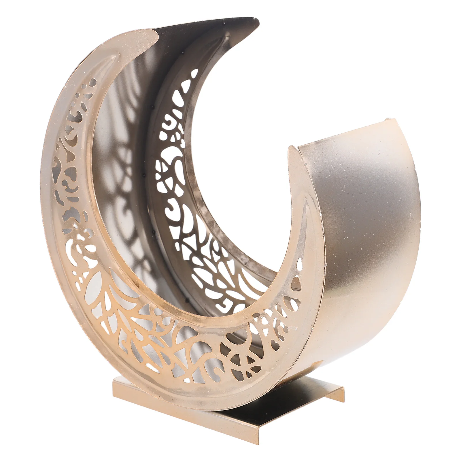 

Ramadan Eid Metal Fruit Basket Moon Shaped Hollow Carved Tray Dry Fruit Snack Plate Muslim Serving Dish Party Table Centerpiece