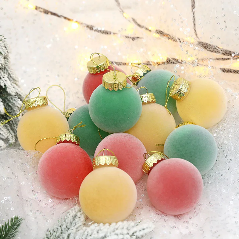 

Haze Colored Christmas Ball Plush 6cm/12pcs Box Christmas Tree Pendant Colorful Velvet Holiday Party Window Decoration Gifts