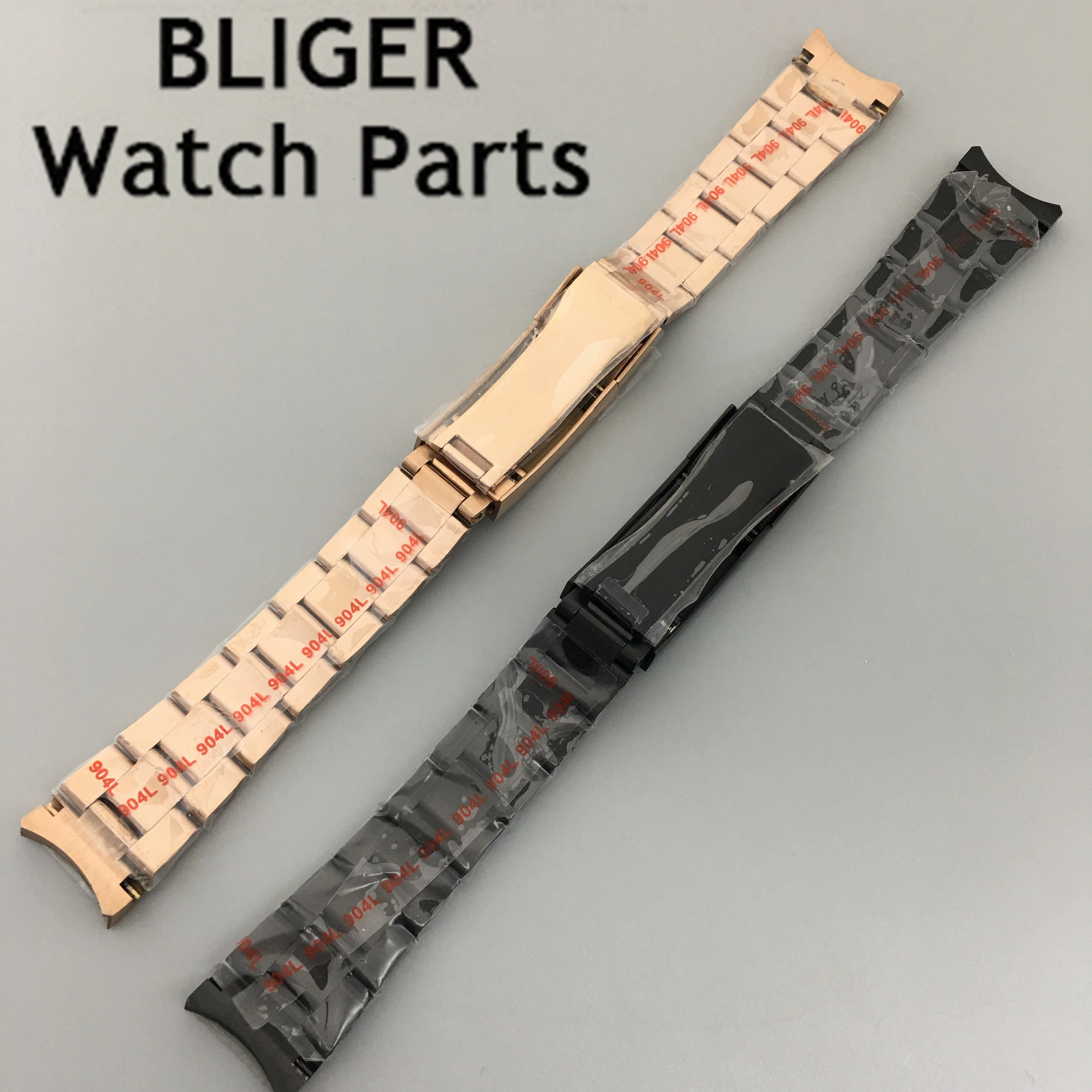 BLIGER 20mm silver black 316L solid stainless steel watch band folding buckle fit BLIGER 40mm watch case bracelet strap