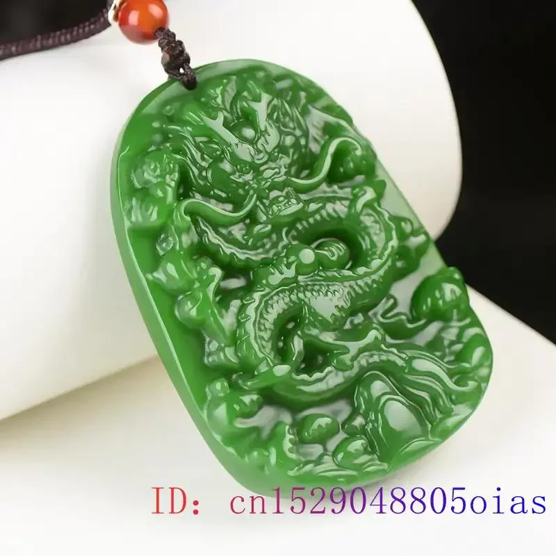 

Green Jade Dragon Pendant Natural Men Jewelry Amulet Women Jadeite Chinese Gifts Carved Charm Necklace Fashion