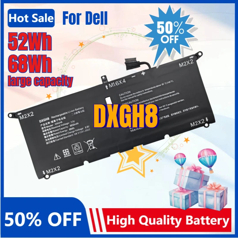 

DXGH8 Replacement Laptop Battery for Dell XPS13-5390 XPS 9370 9380 DXGH8 HK6N5 P82G Large Capacity 52Wh/68Wh Bateria