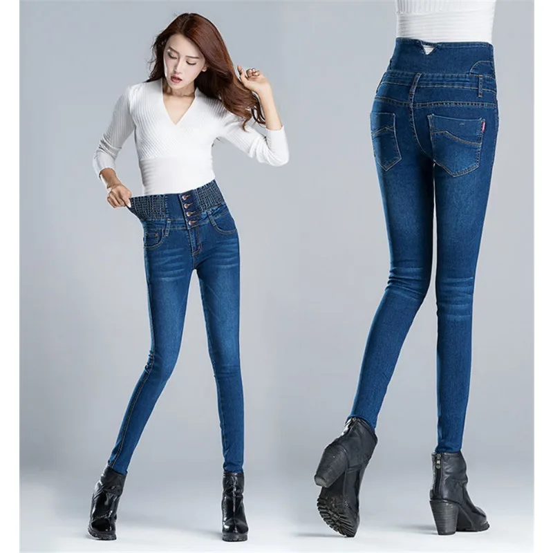 Streetwear celana Denim Skinny Super tinggi pinggang ukuran besar wanita Jeans melar pensil Vaqueros legging Pantalon