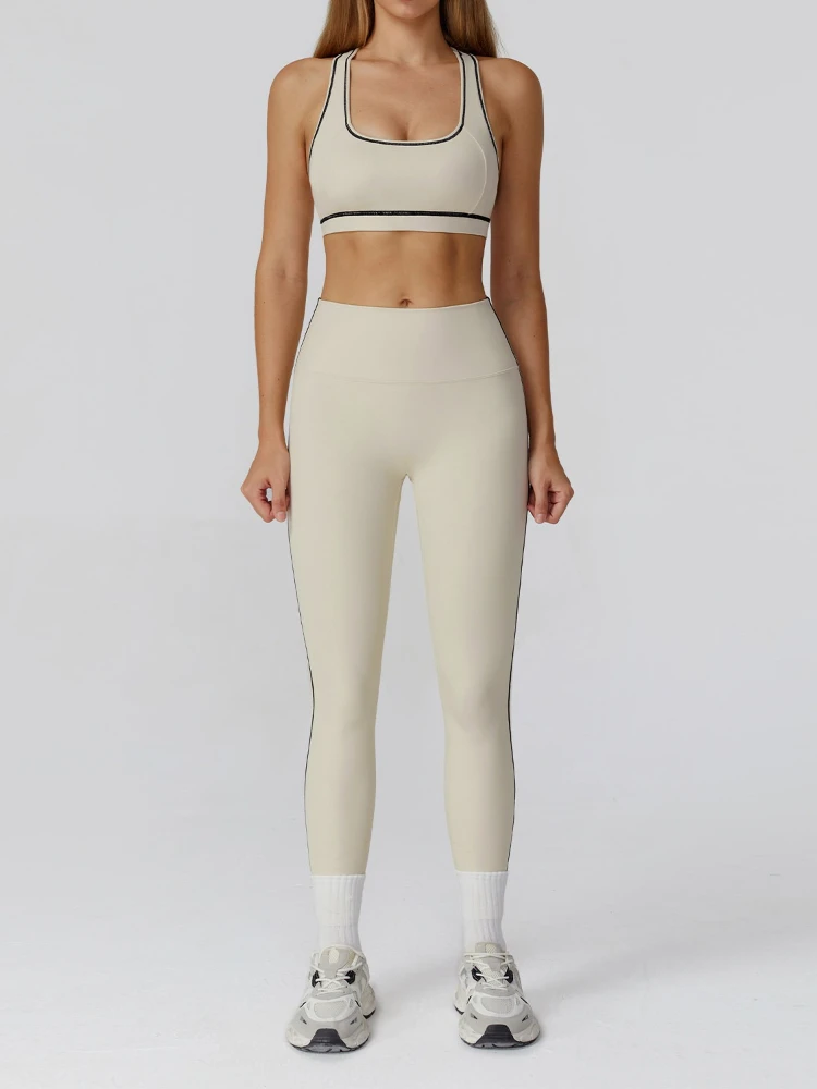 Women Yoga Set Color Block Brushed Zipper Jacket Slim Leggings Sports Bra Running Workout Outfit Three Piece Suit Active Wear