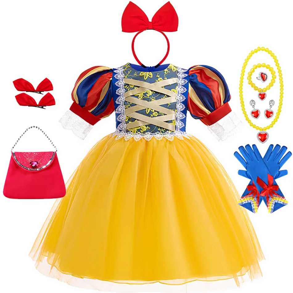 Girls Snow White Cosplay Princess Dress Kids Disguise Ball Gown Children Stage Performance Birthday Carnival Party Apparel