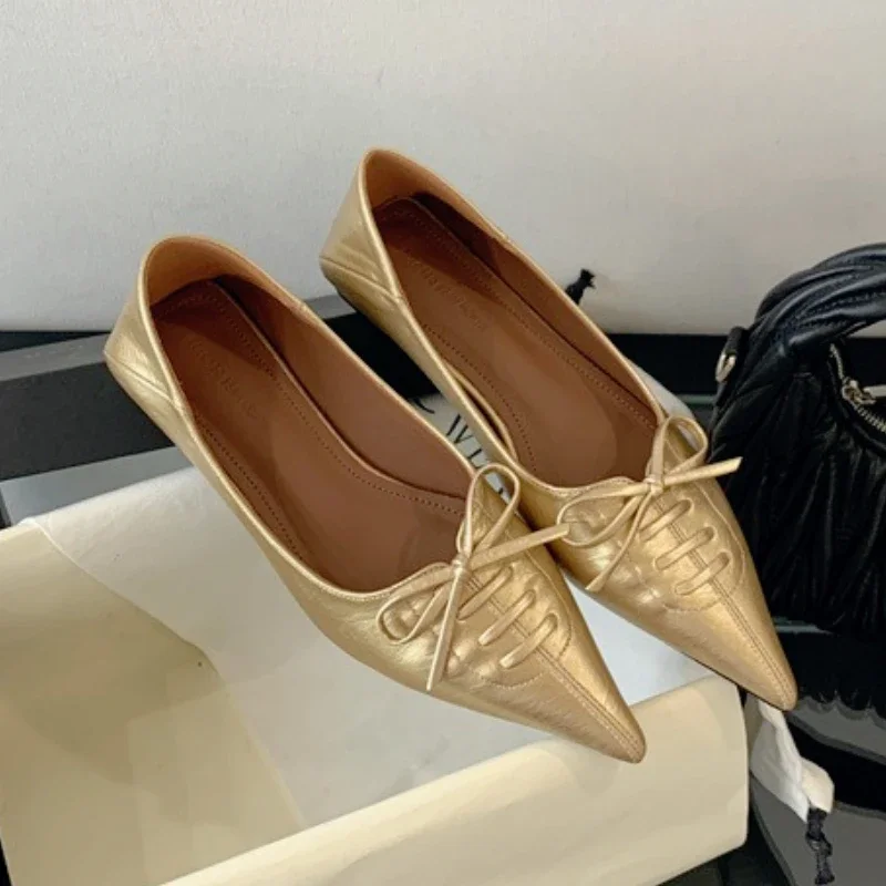 

Fashion Elegant Brand Women Shoes Pointed Toe Mules Shoes Female Shallow Comfort Retro Lace-up Gold Sexy Office Shoes Ladies