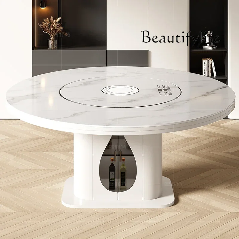 A Rock Slab Dining Table Variable Telescopic Folding With Induction Cooker Heating Turntable Heating Integrated Dining Table