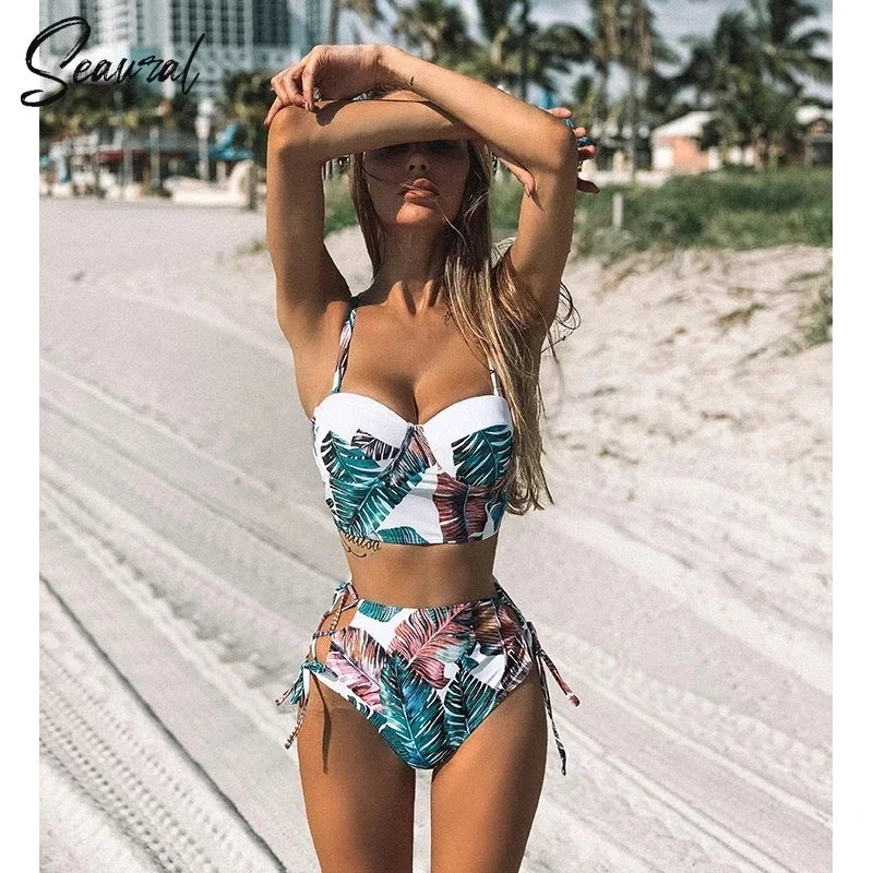 

High Waist Bikini Set 2025 mujer Push Up Bandage Bikini Swimwear Women Floral Two Pieces Swimsuit Strappy biquinitraje de baño