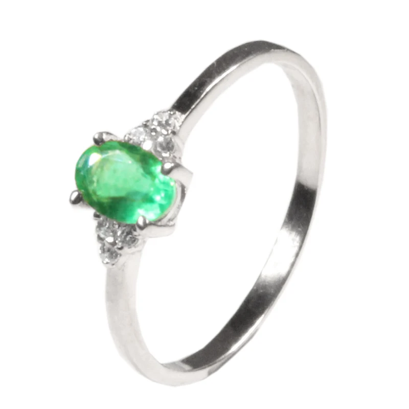 

Simple Design Emerald Wedding Ring for Woman 0.4 Ct 4mm*6mm Natural Emerald Silver Ring Solid 925 Silvr Emerald Gemstone Wedding