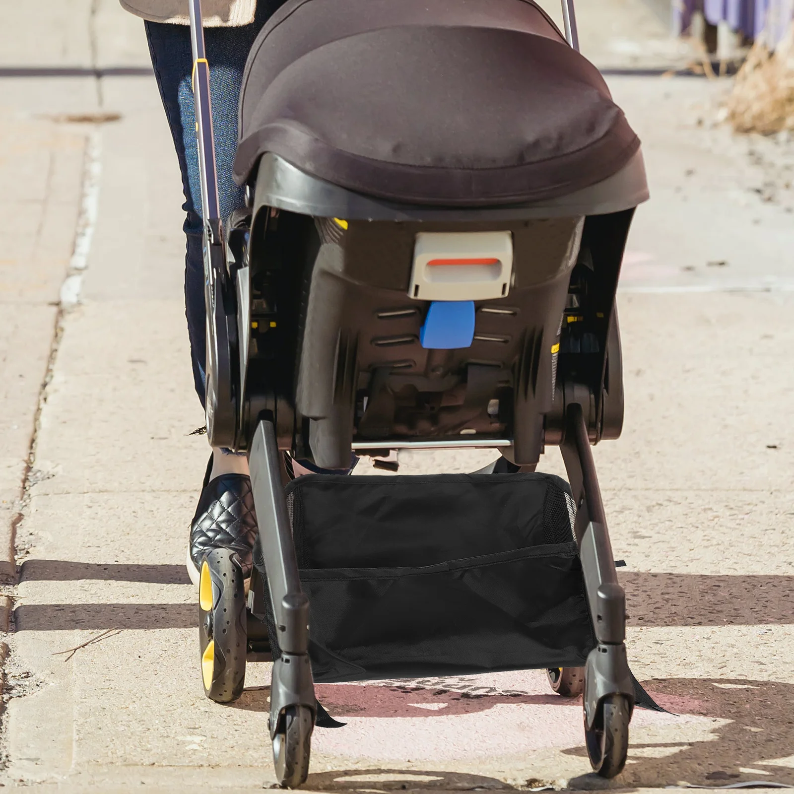 سلة سفلية لعربة الأطفال، حقيبة تنظيم تخزين متعددة الأغراض لجوارب زجاجة الحليب للحفاضات، سهلة التركيب، تخزين سفلي لعربة الأطفال