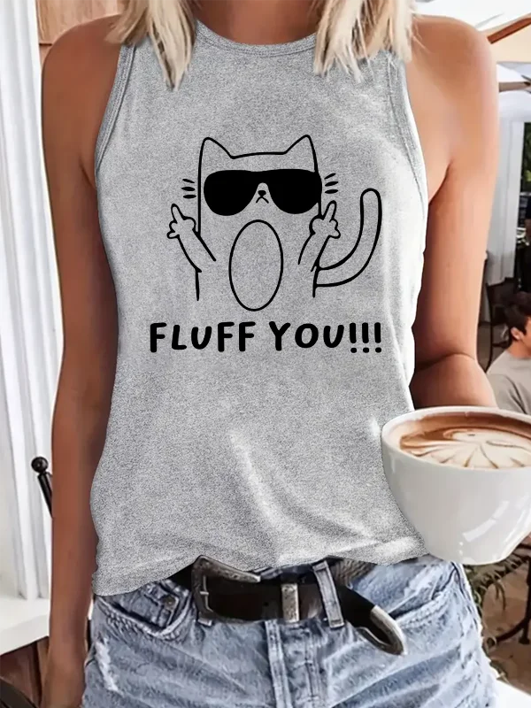 Cut Cartoon Funny A Cat in The Sunglasses Print Female Tanks New Hot Sale Trend Summer Casual Women Shirt Stylish Girl Tops