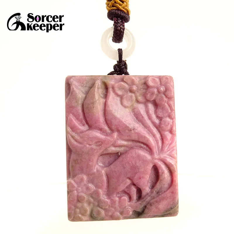Natural Rhodonite Stone Jade Fox Pendant Necklace Charm Jewelry Fashion Accessories Hand-Carved Man Woman Jewelry Making BH468