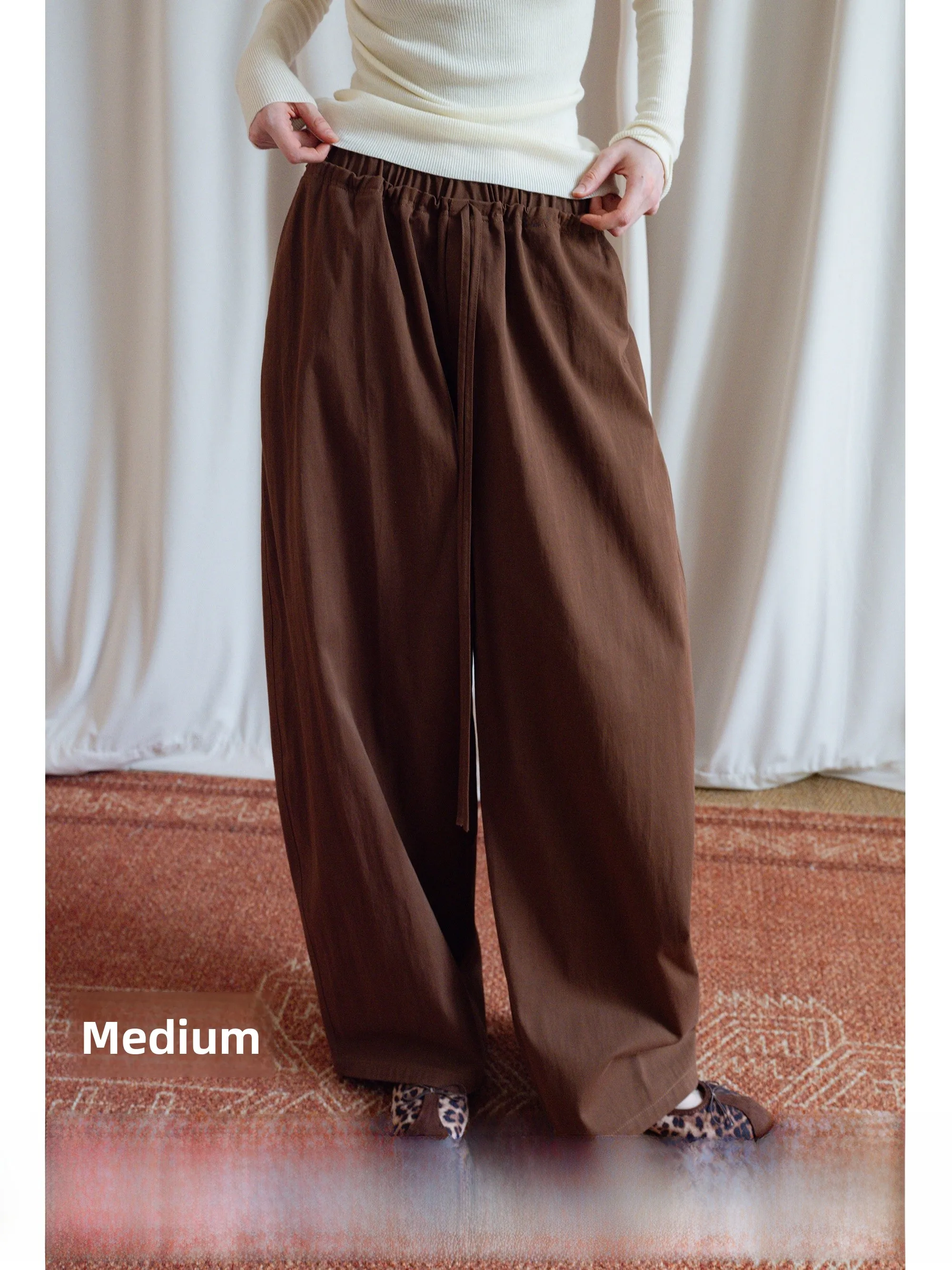 

Свободные повседневные брюки с эластичной резинкой на талии, прямые широкие длинные брюки с высокой талией, удобные дышащие женские брюки из смеси хлопка