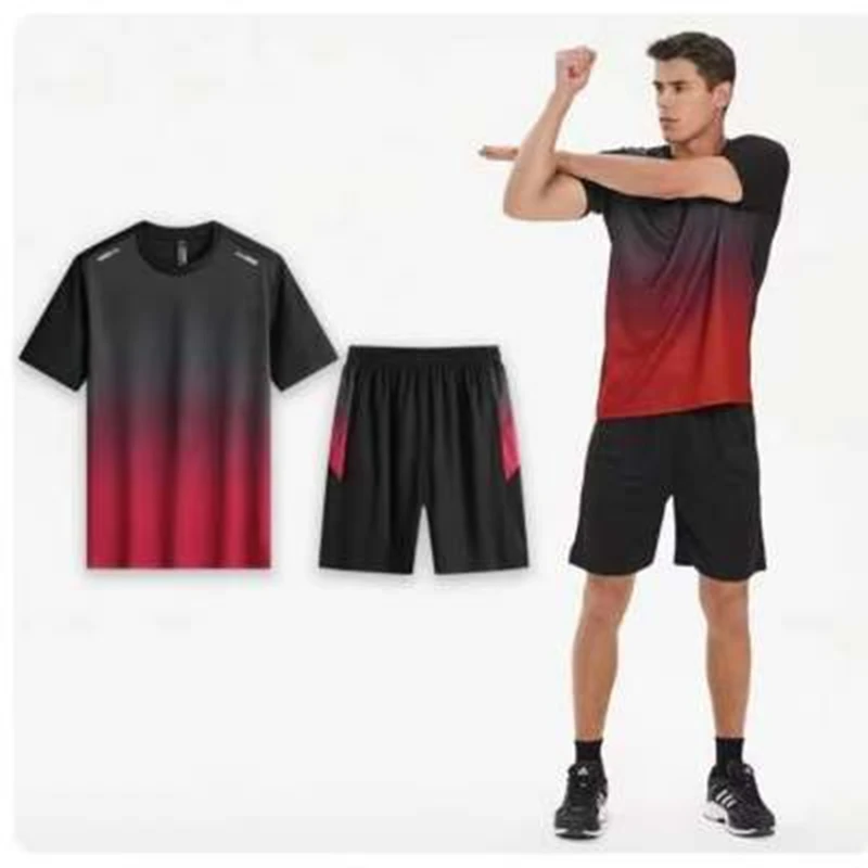 Men's Ice Silk T-shirt Shorts Sets 2024 Summer Sports 2 Pieces Tracksuit Men Outdoor Quick Drying Sportswear Casual Suit Sets