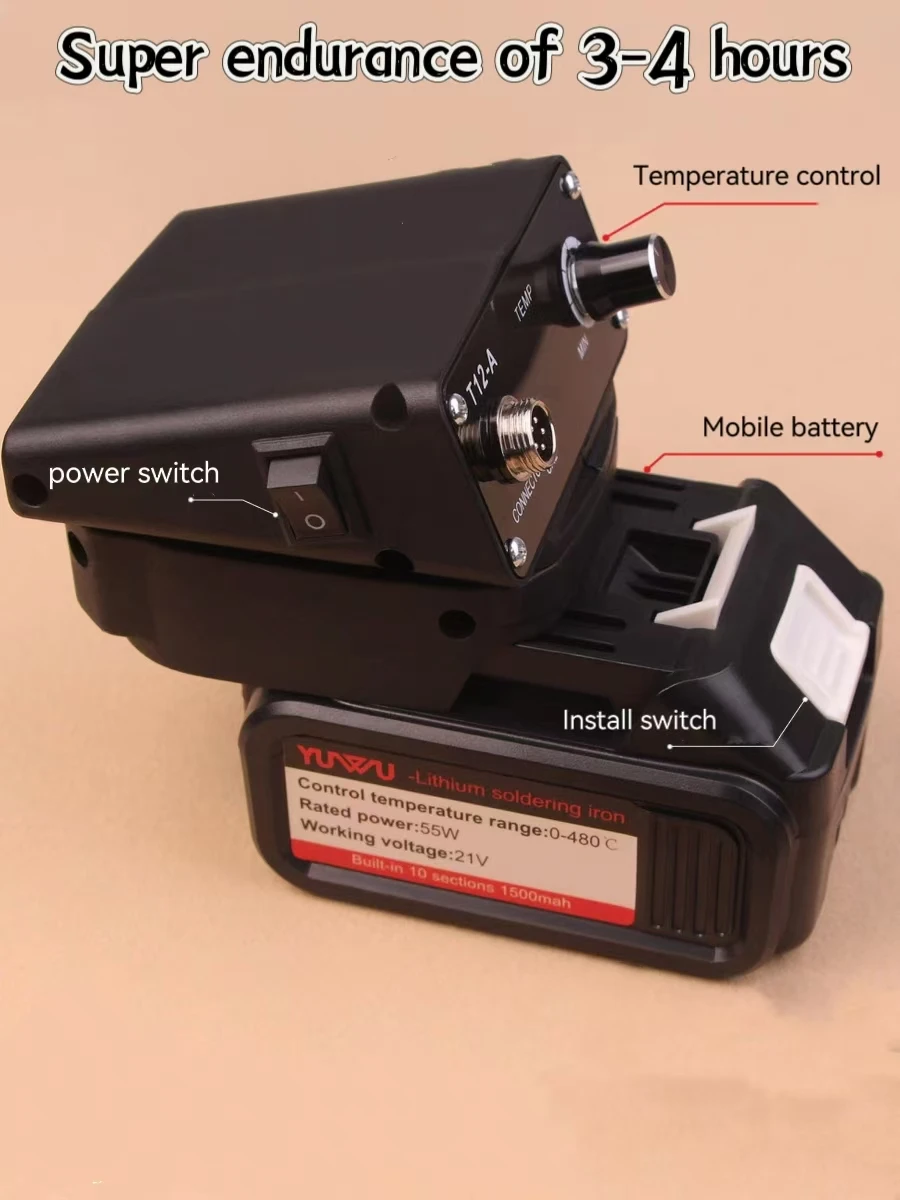 Electric Soldering Iron Soldering Station, Portable Rechargeable Lithium Battery, Handmade Leather Oil Edge Holder Hot Stamping