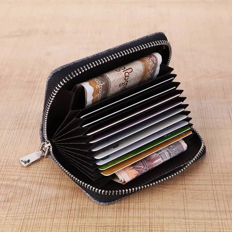 Men's Canvas License Card Holder Wallet Anti-Magnetic Compact Multi-Function Multi-Card Slot Coin Purse Document Wallet