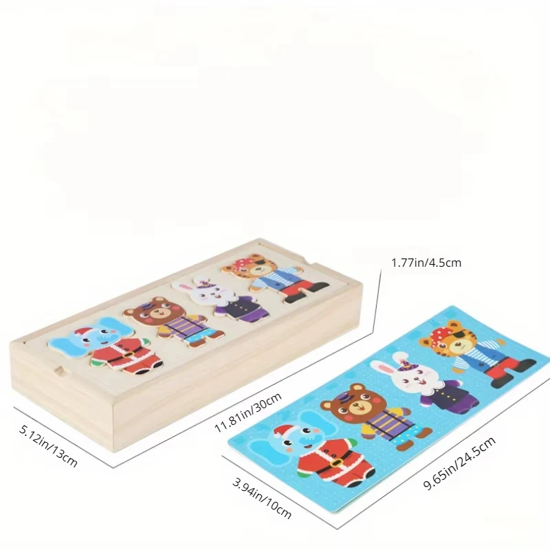 ألعاب ألغاز على شكل حيوانات خشبية من مونتيسوري - إلهام الممتعة المعرفية للأطفال - هدية تعليمية وشريرة