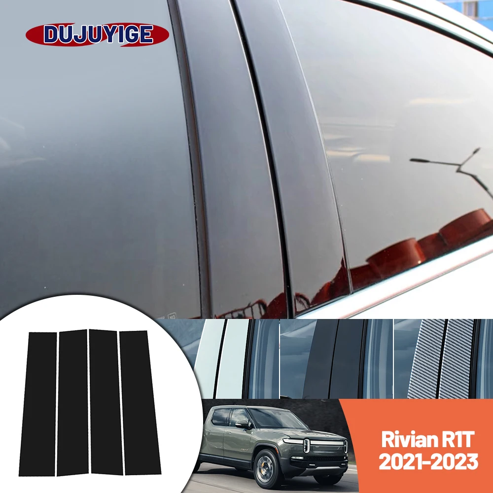 

Bright black carbon fiber door and window B C Pillar sticker suitable For Rivian R1T 2021-2023 2022