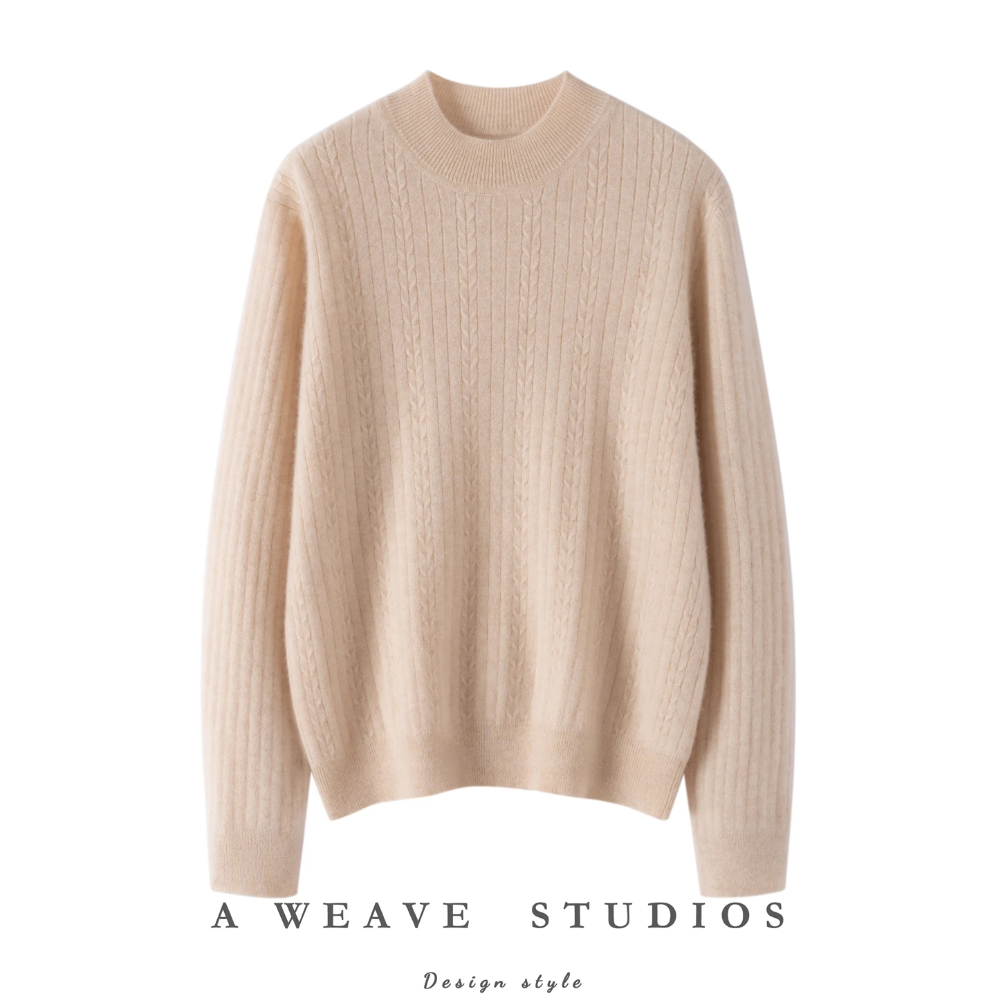 

High-Quality Pure Cashmere Women Mock Neck Autumn Winter Thick Warm Long-sleeved Pullover Fashion Cable Sweater Women's Clothes