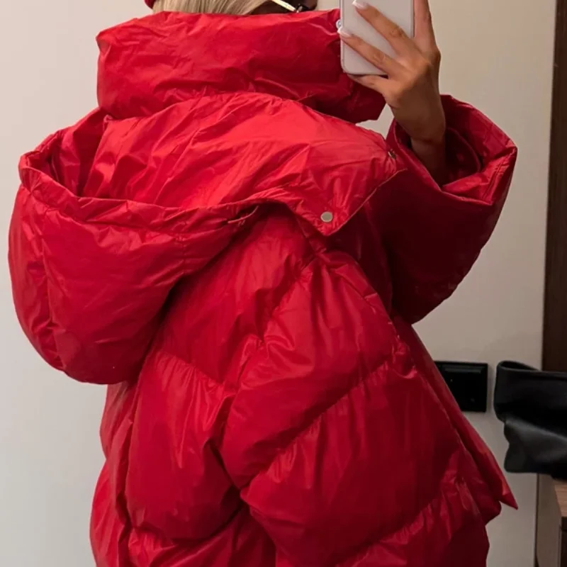 Hooded Cropped Puffer Jacket Women Zip Up Quilted Bubble Long Sleeve Loose Warm Winter New Chic Casual Outerwear Daily Occasions