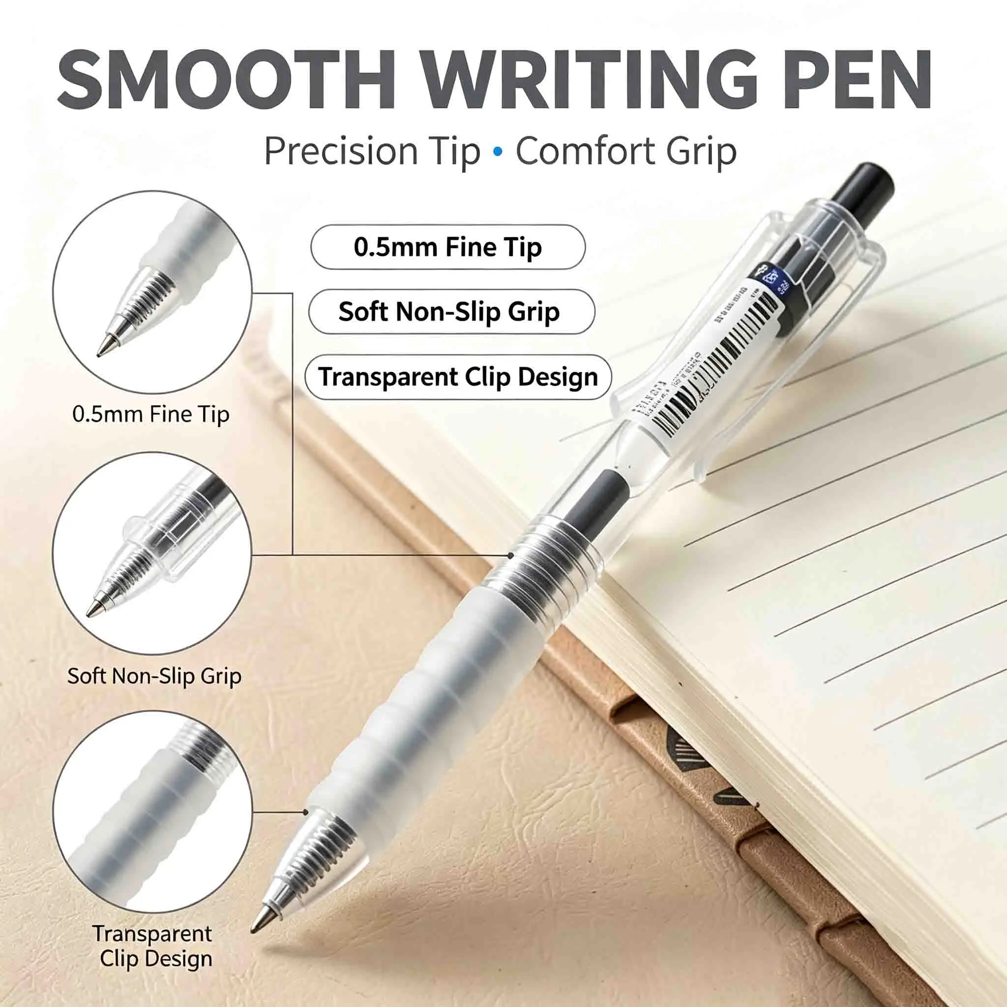 72Pcs Retractable Gel Pens 0.5mm Black Ink Comfort Grip Smooth Writing Aesthetic Office School Supplies Cute Ballpoint Pens