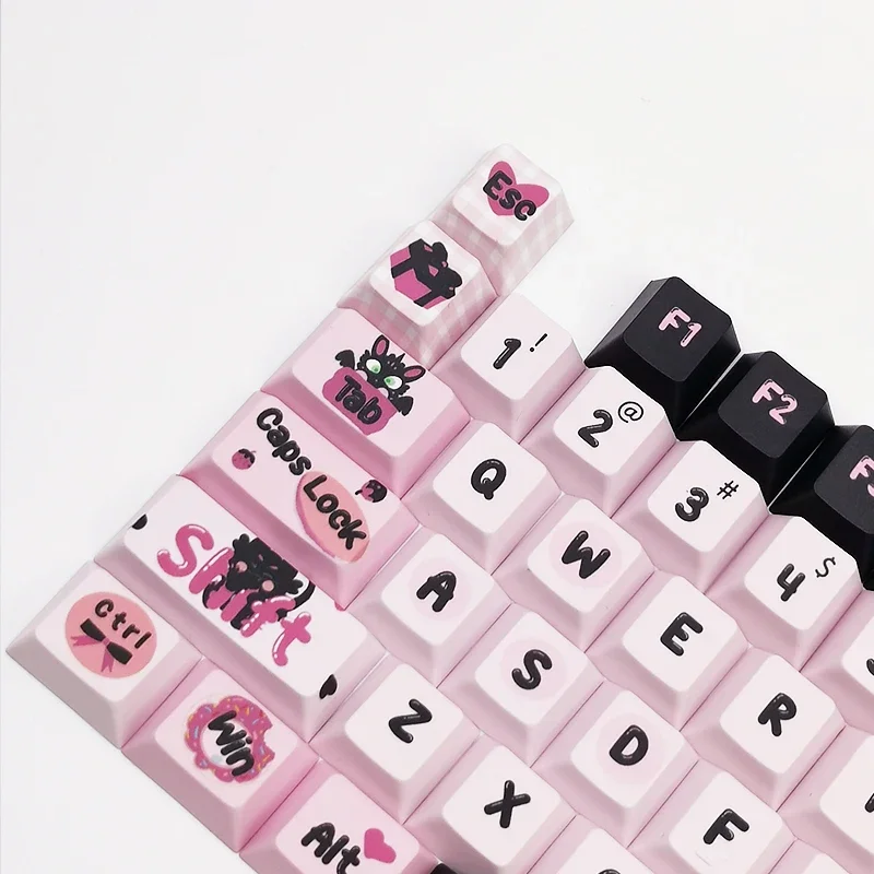 Pink and Black Coloured Keycaps Small Black Dragon Thermal Sublimation Cherry Profile Custom Keycaps for Mechanical Keyboard