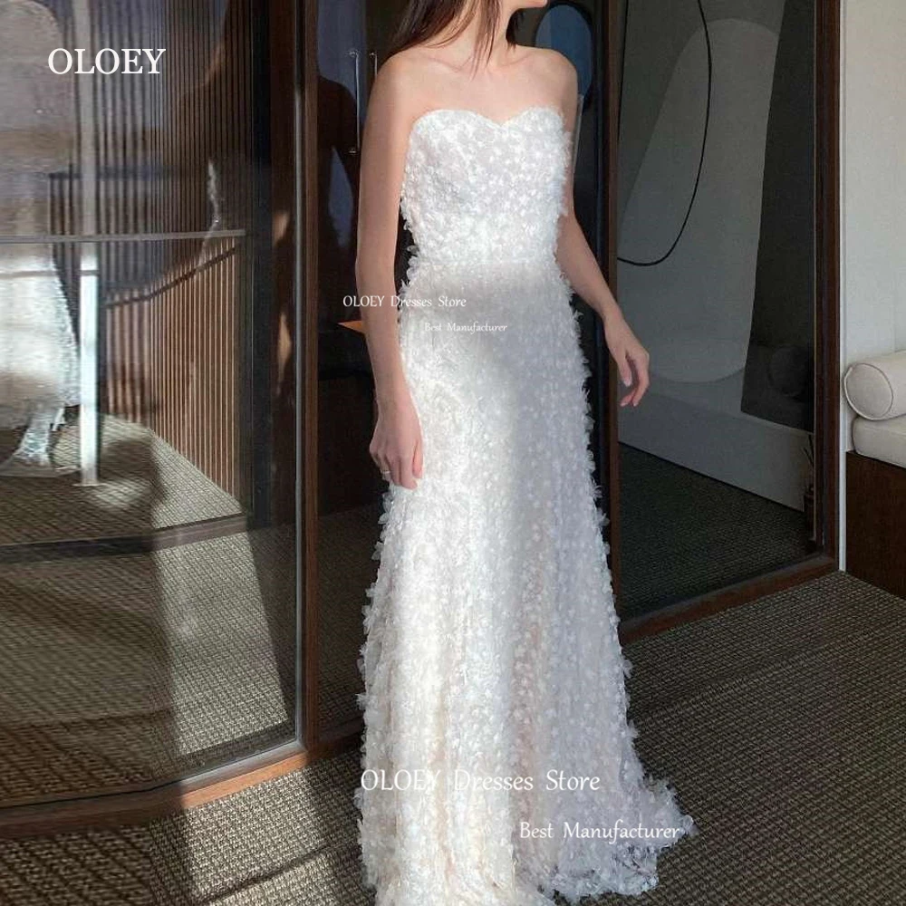 OLOEY Exquisite Lace A Line Korea Wedding Dresses Short Sleeves Photoshoot Sweetheart Floor Lentgh Bridal Gowns Corset Back