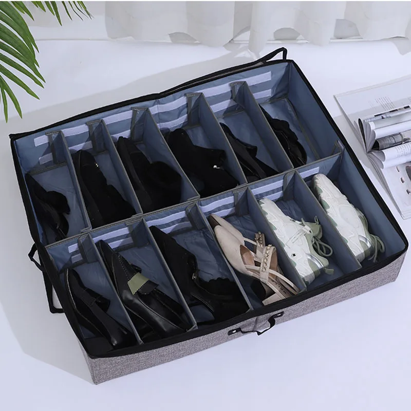 Under Bed Shoe Storage Organizer Division Box Foldable Storage Bag Low Profile Shoes Container Box With Clear Cover For Home