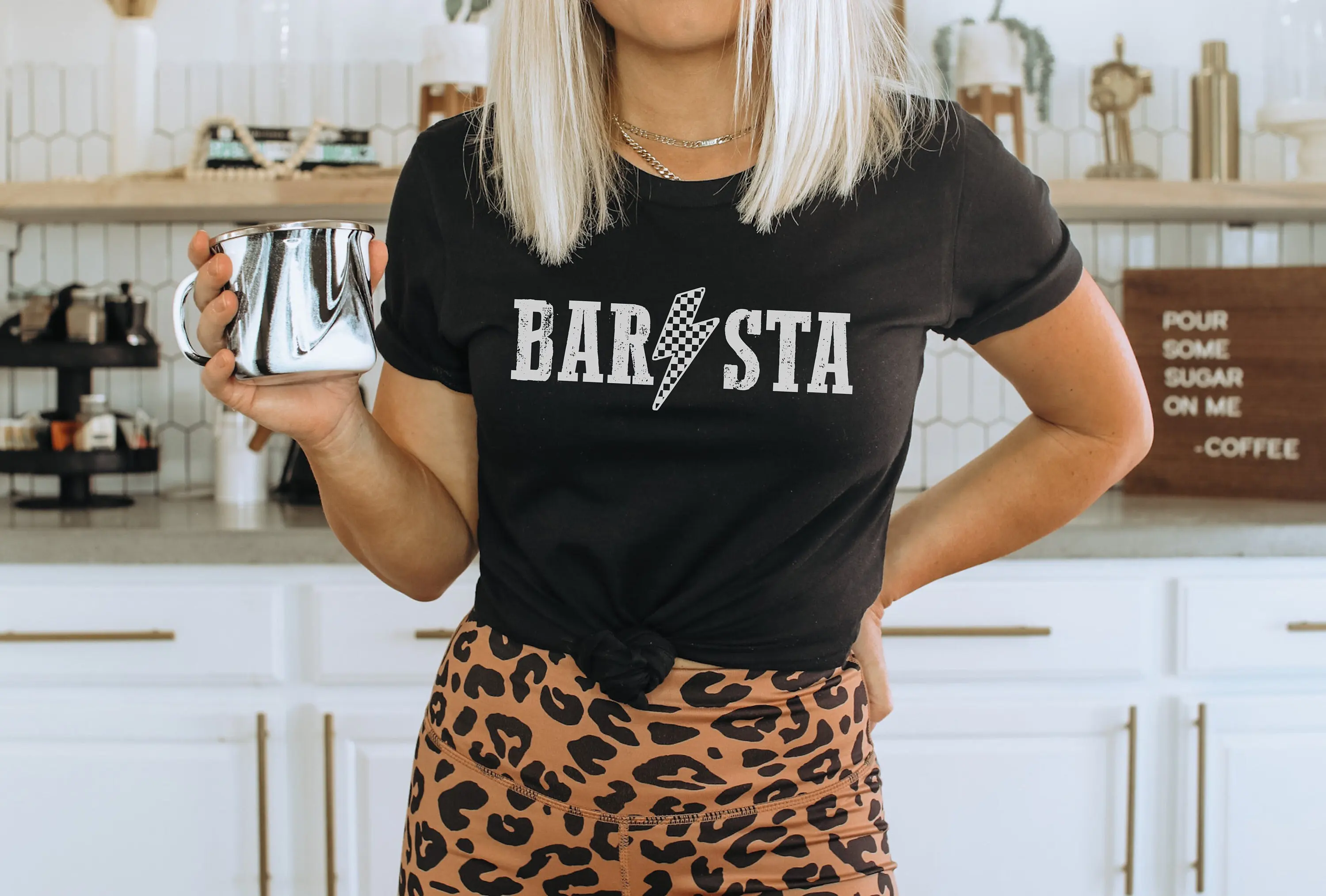 Retro Barista T Shirt Checkered For Coffee Maker Lightning