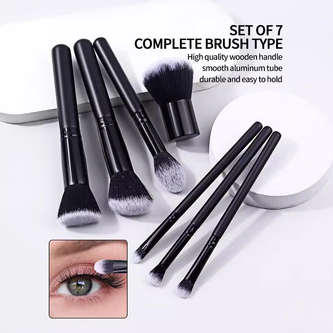 

7PCS Black Makeup Brush Set Professional Super soft detail brush Foundation Concealer Eyeshadow Brush Women Beauty Tool