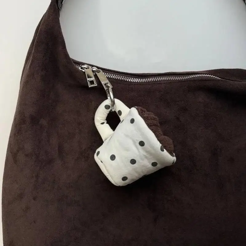 Spill-Proof Coffee Cup Pendant Creative Polka Dot Design Funny Bag Charm for Keychain Purse Decor Gift