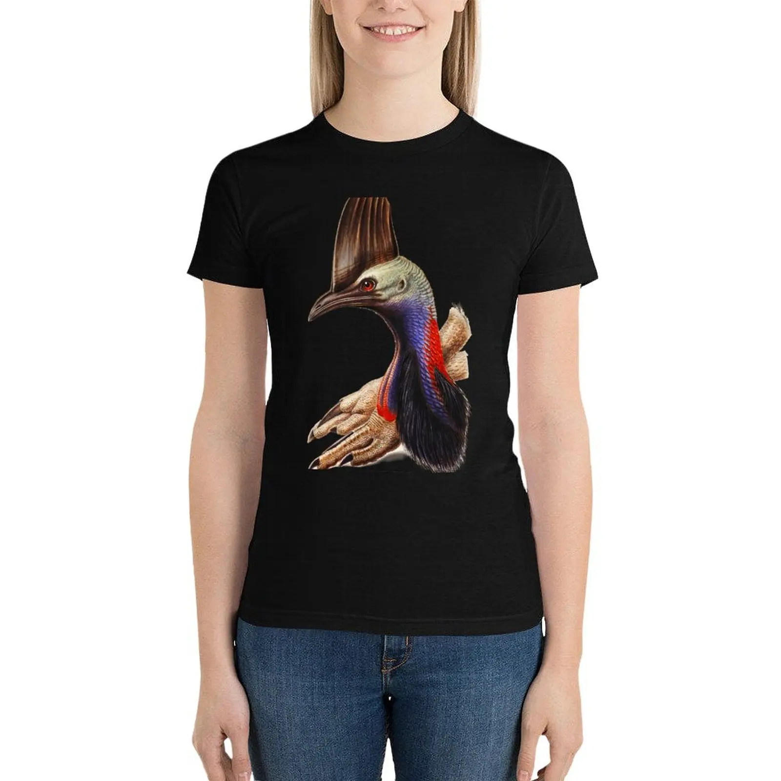 Australian Cassowary Bird Art Canvas print online delivery. Made in Australia T-Shirt Short sleeve tee summer clothes for Women